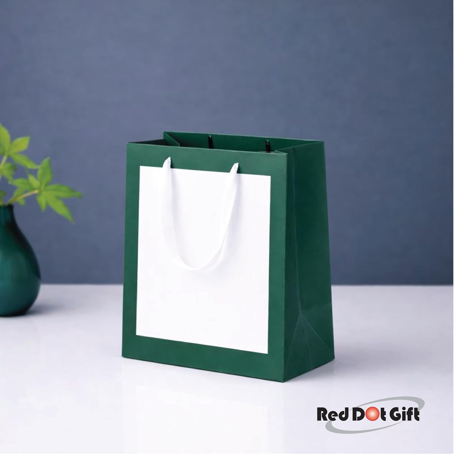 Red Dot Gift® White with Green\grey (3 Sizes Available): Border Gift Bags, Shopping Bag Party Favor Bags with Grosgrain Ribbon Handle for Birthday. - Image 5
