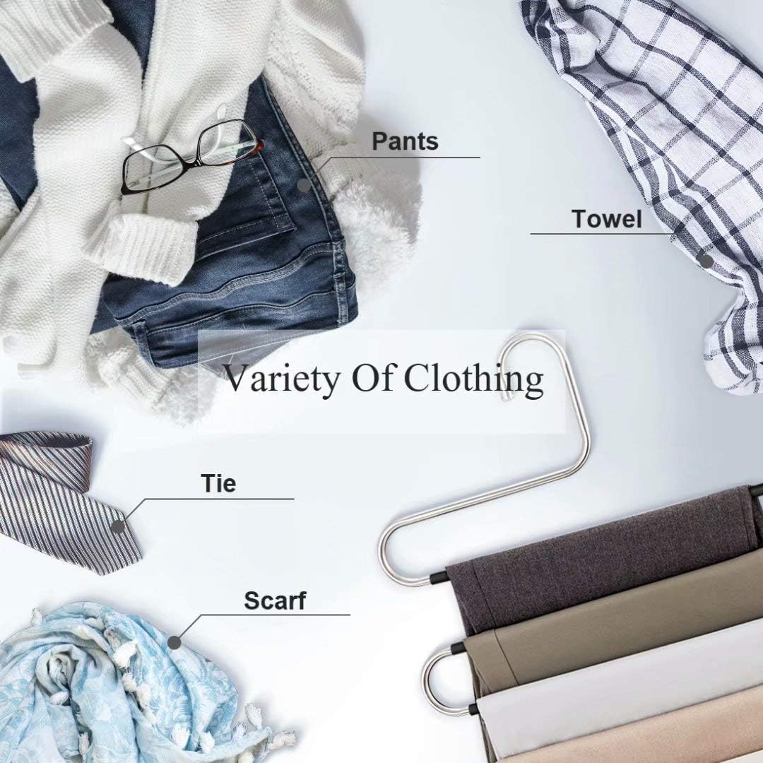 Red Dot Gift® S-Shape Pants Hangers Space Save Non-Slip Trousers Hangers Stainless Steel Clothes Hangers Closet Storage Organizer for Pants Jeans Scarf Hanging - Image 3