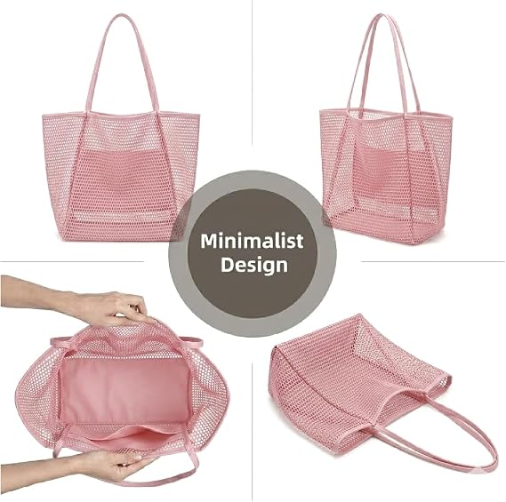 Red Dot Gift Mesh Beach Bag - Large Foldable Tote Bag with Zippered Pocket, Lightweight Breathable Sandproof Shoulder Bag for Vacation, Swimming & Gym | Mesh Beach Bag. - Image 5