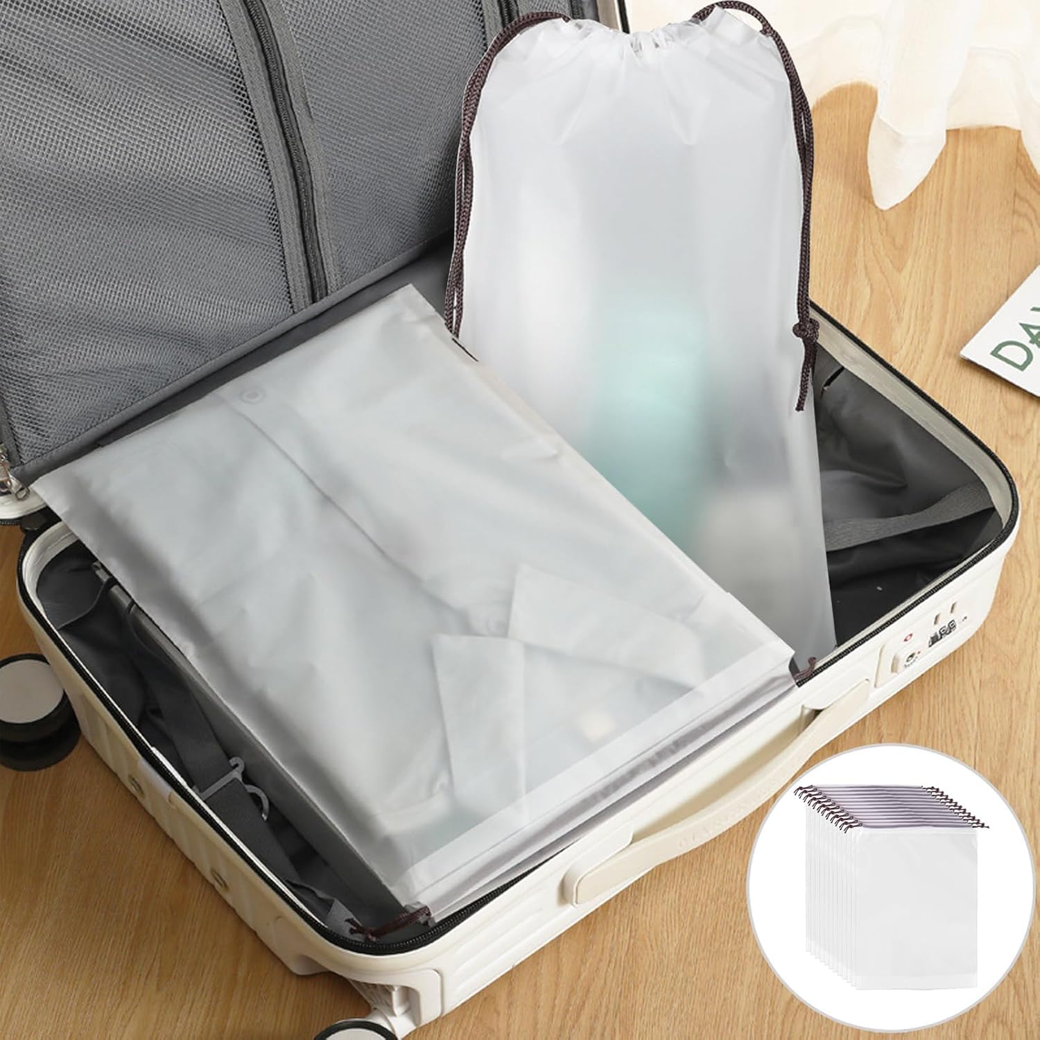 Red Dot Gift Frosted Travel Shoe Bags for Packing (2 sizes) 200/120 micron thick, waterproof drawstring shoe storage pouch, travel essentials for shoes, clothes, and Toiletries - Image 2