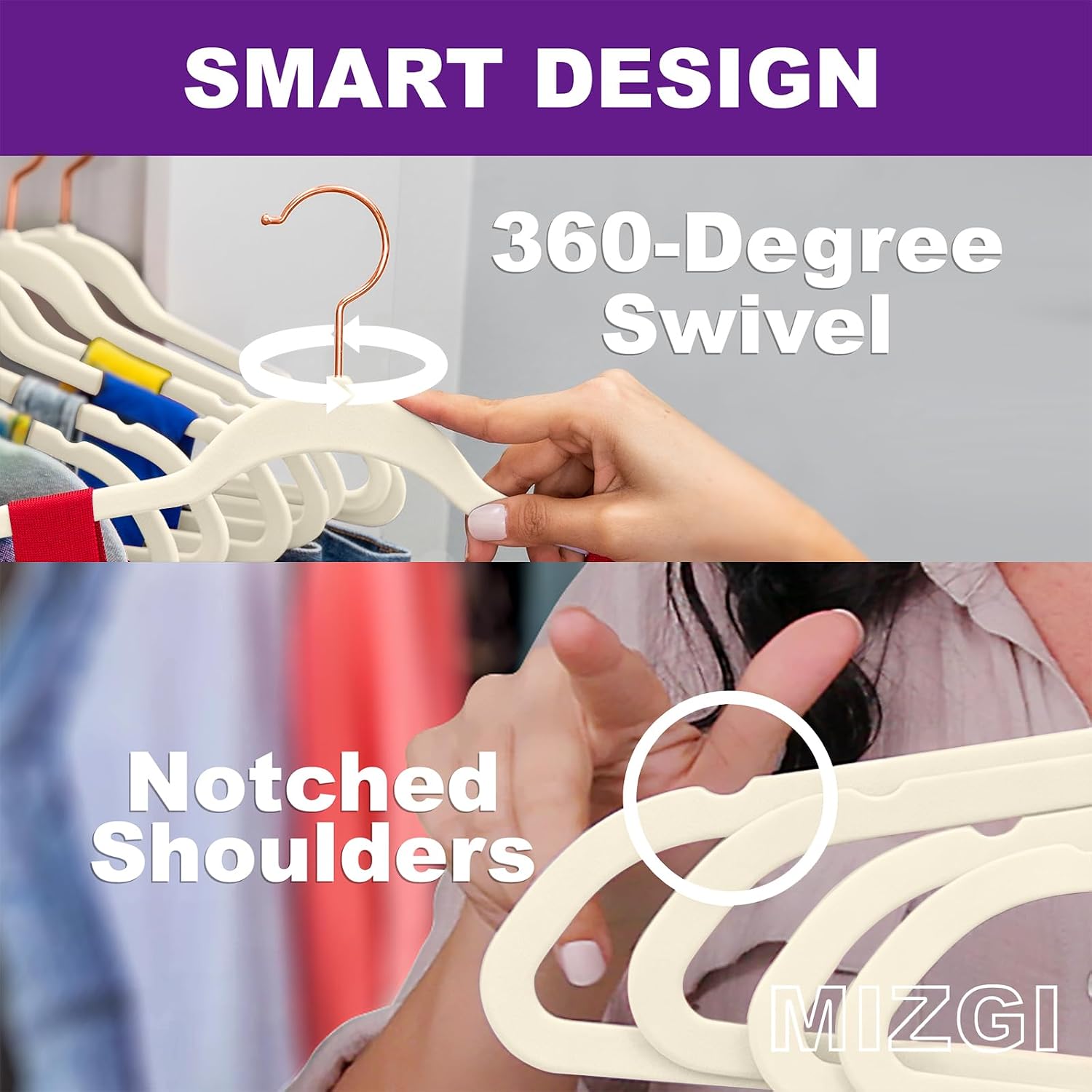 Premium Velvet Hangers with 360-Degree Swivel Rose Gold Hooks (45cm) – Ultra-Slim Space-Saving Non-Slip Heavy-Duty Clothes Hangers for Suits, Shirts, Coat & Dresses - Image 4