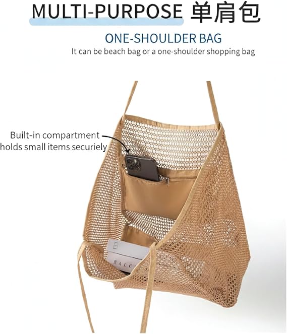 Red Dot Gift Mesh Beach Bag - Large Foldable Tote Bag with Zippered Pocket, Lightweight Breathable Sandproof Shoulder Bag for Vacation, Swimming & Gym | Mesh Beach Bag. - Image 4