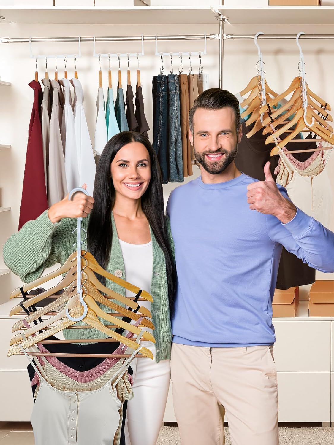 HOUSE DAY Closet Organizers and Storage,Magic Hangers Space Saving Clothes Hangers,Sturdy Plastic Hangers with 5 Holes for Wardrobe Closet Organization.. - Image 4