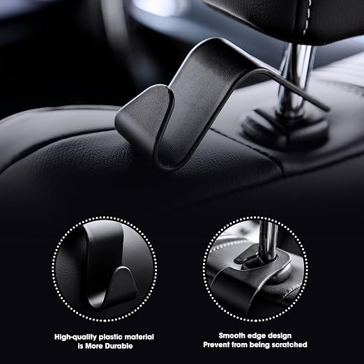 HOUSE DAY Plastic 4-Pack Carbon Fiber Back Seat Headrest Hooks - Stylish Car Hangers for Handbags, Clothes, Grocery Bags - Sleek Black Design - Image 5