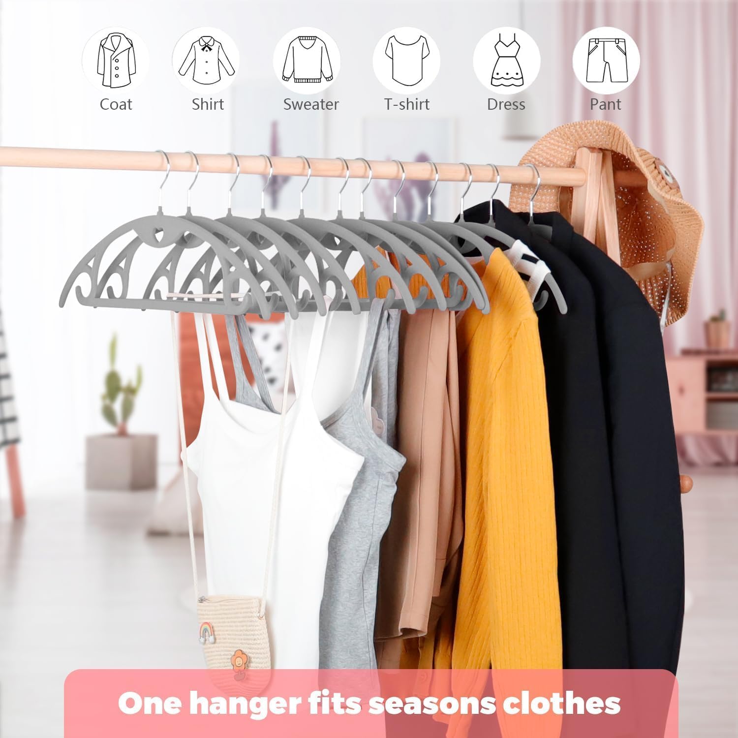 ManGotree Velvet Hangers with Cascade Hole, Non-Slip Rounded Clothes Hangers, Sturdy Felt Hangers, Space-Saving Suit Hangers for Sweaters, Pants, Dresses, Skirts, and Coats - Image 10