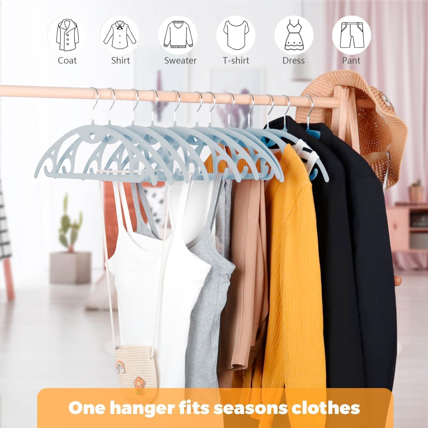 ManGotree Velvet Hangers with Cascade Hole, Non-Slip Rounded Clothes Hangers, Sturdy Felt Hangers, Space-Saving Suit Hangers for Sweaters, Pants, Dresses, Skirts, and Coats - Image 12