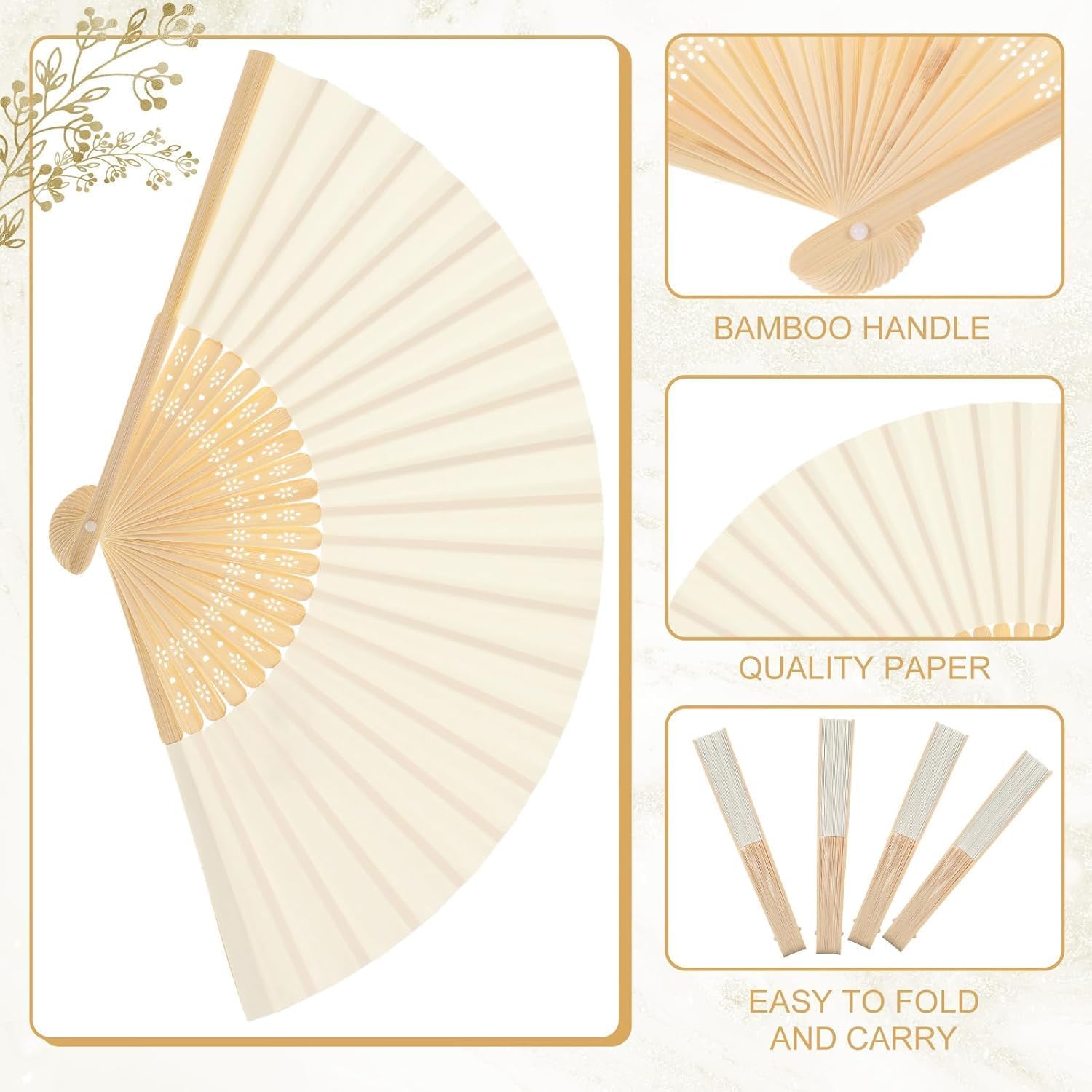 Red Dot Gift®Folding Fans Bamboo Handheld Fans Paper Folded Fans for Wedding Gift, Party Favors, DIY, Home Decoration - Image 18