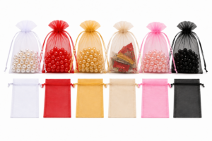 Pack Of 50 Pcs 17x24cm (6 Colors Available) Drawstring Organza Pouches, Premium Jewelry Pouches, Party Festival Gift Pouches.