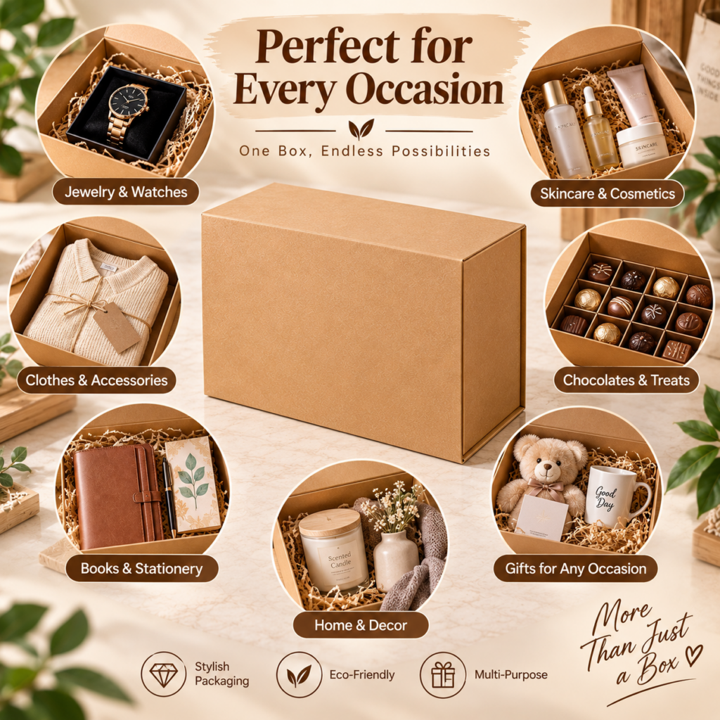 Kraft cardboard Magnet Boxes with magnetic closure in 3 sizes