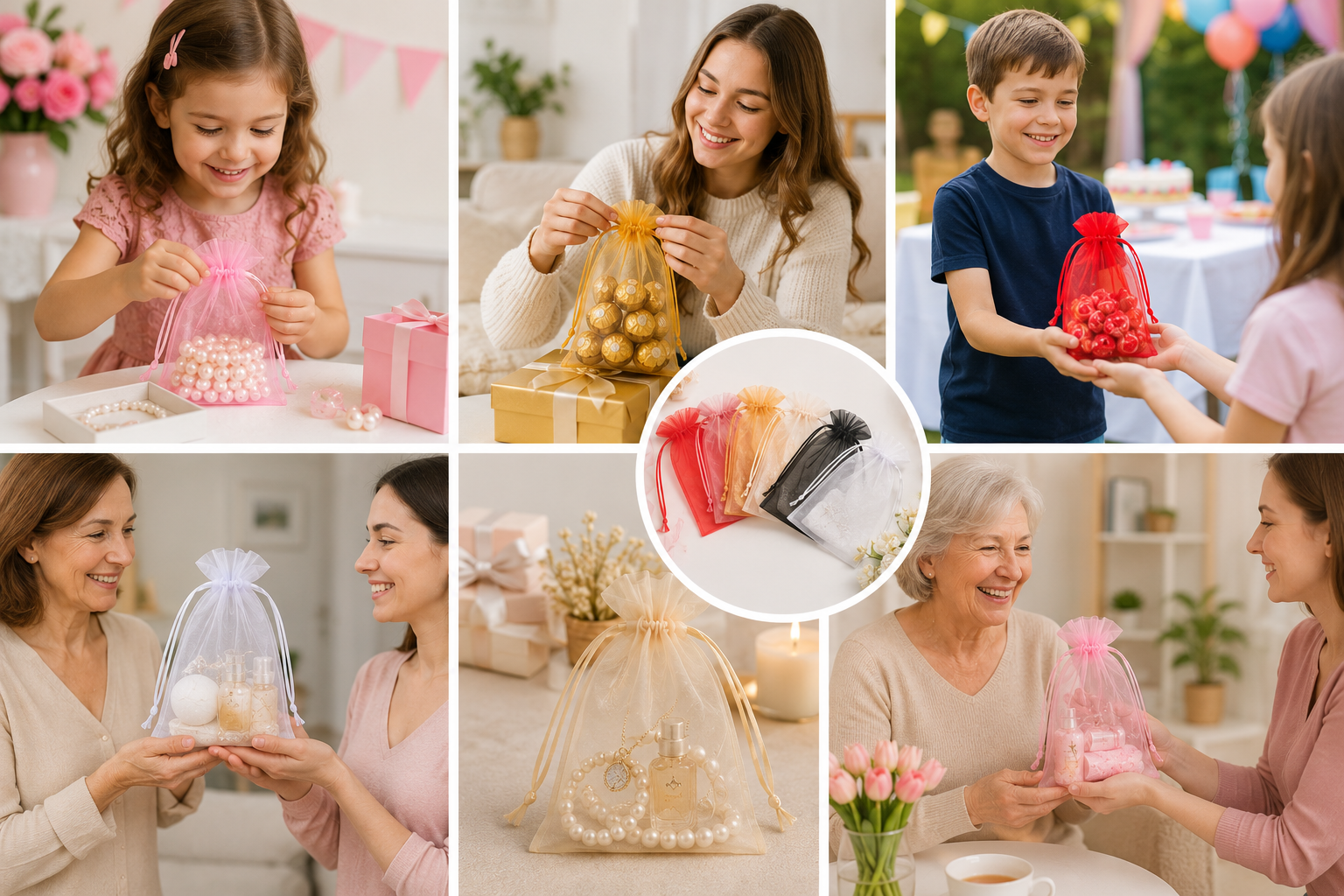 Pack of 100 Organza Bags, 7x9 cm (6 colors available) Mesh Bags, Drawstring Gift Bags, Jewelry Pouches for Candy, Wedding Favors, and Christmas - Image 3