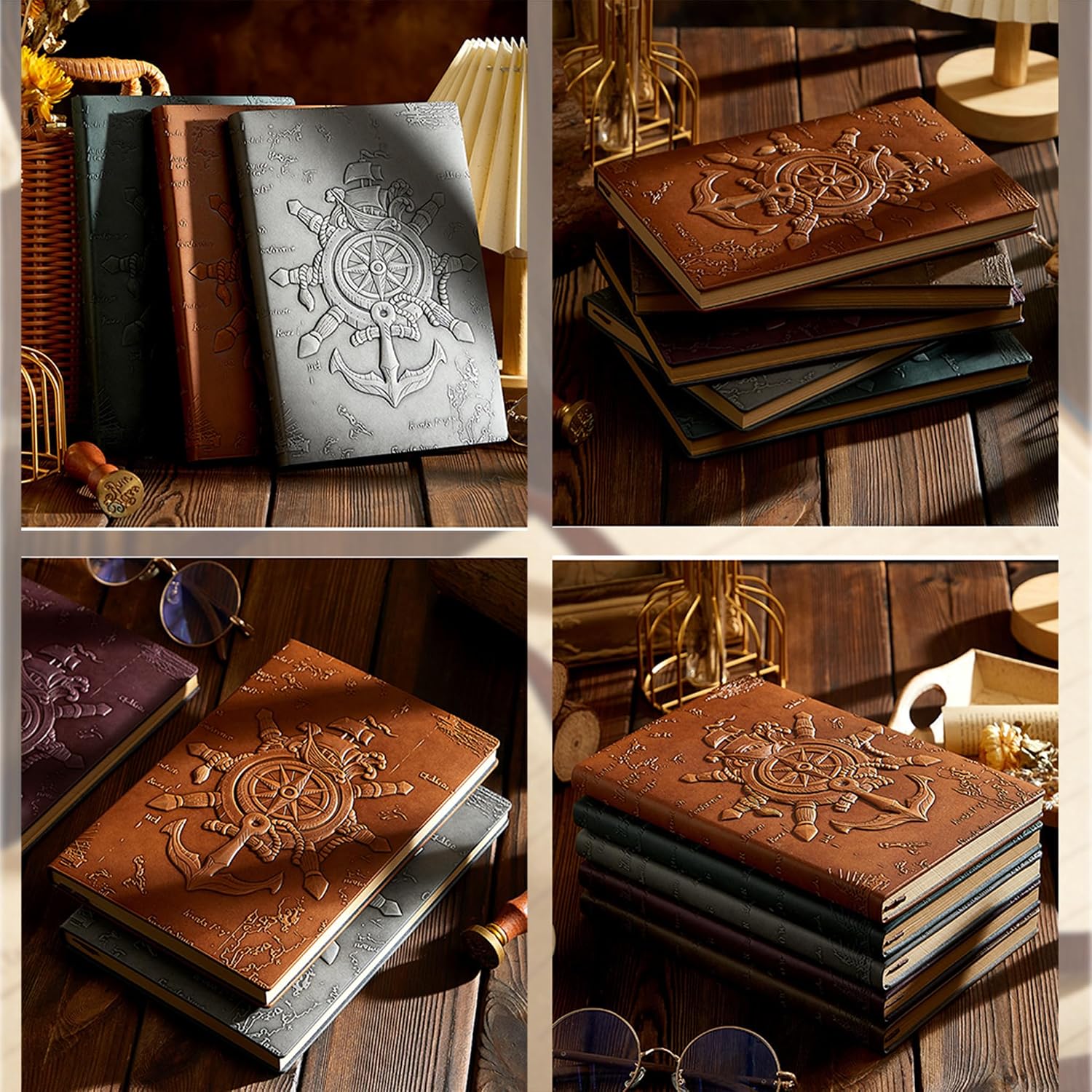 Red Dot Gift®A5 160 Pages Leather Writing Journal Notebooks, Vintage Nautical Spiral Blank String Diary to Write in, Unlined Paper, Retro Pendants, Classic Embossed - Image 3
