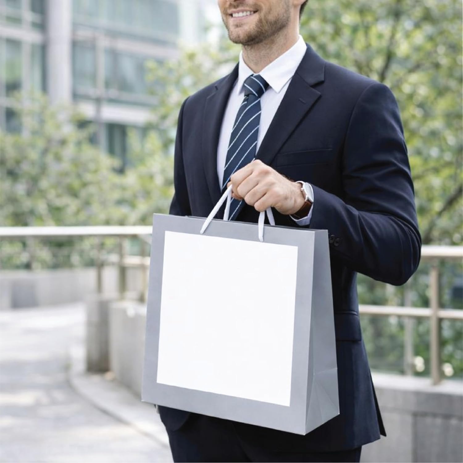 Red Dot Gift® White with Green\grey (3 Sizes Available): Border Gift Bags, Shopping Bag Party Favor Bags with Grosgrain Ribbon Handle for Birthday. - Image 6