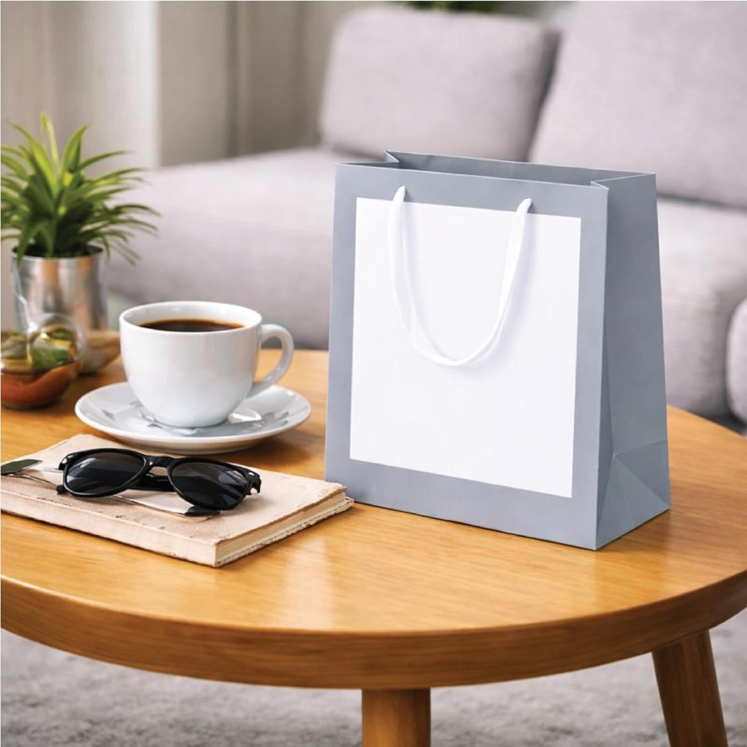 Red Dot Gift® White with Green\grey (3 Sizes Available): Border Gift Bags, Shopping Bag Party Favor Bags with Grosgrain Ribbon Handle for Birthday. - Image 8