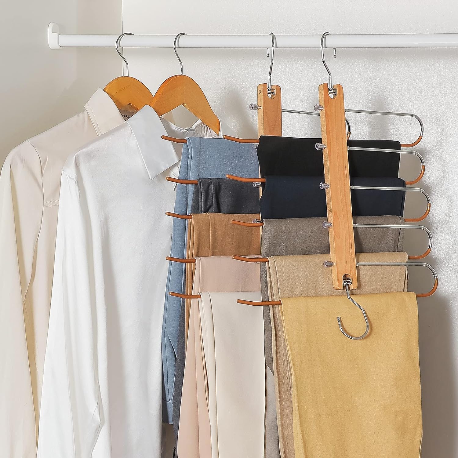 Perfect Space-Saving Magic Wooden Pants Hangers – Multi-Layer Closet Organizer for Slacks, Jeans, Pants Hangers, Scarves & Ties - Image 7