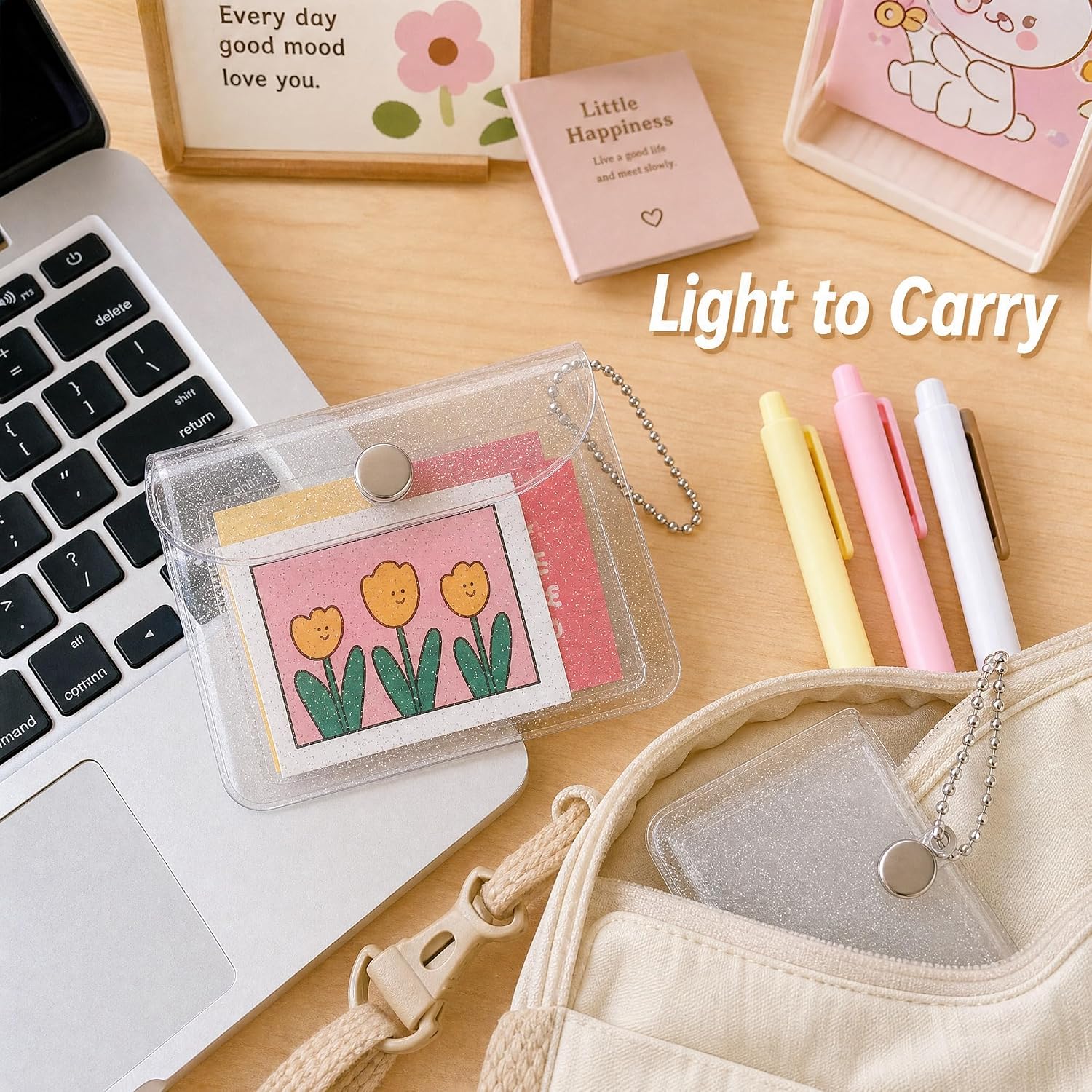 Red Dot Gift Clear Glitter Card Holder Wallet - Portable PVC Cute Shiny Bus ID Credit Card Case with Keychain & Coin Pocket, Mini Transparent Multipurpose Organizer for Women & Girls - Image 2