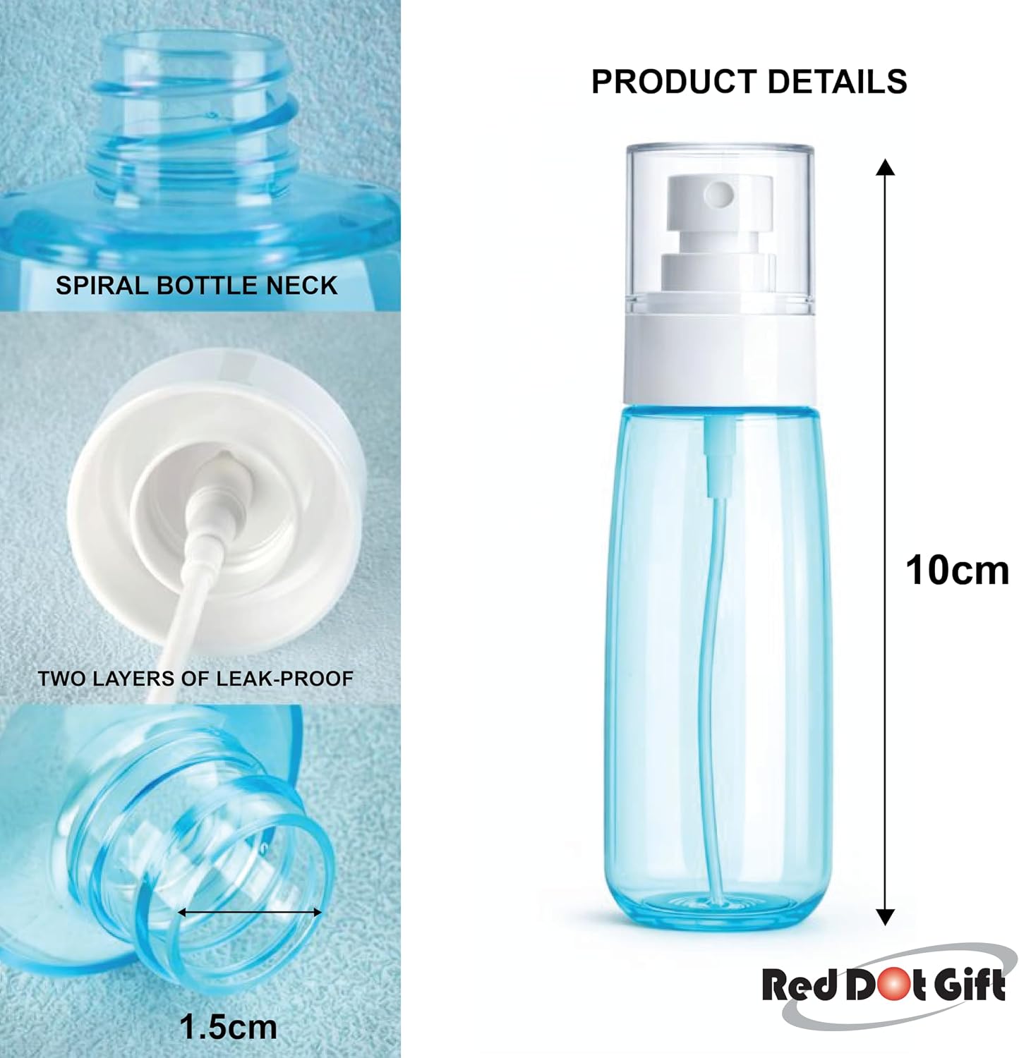Red Dot Gift 3-Piece Travel Spray Bottle Set - 100ml Leak-Proof Fine Mist Atomizer, Refillable Portable Containers for Skincare, Perfume, Alcohol & Cleaning - PET Material (3 Color Mixed). - Image 4