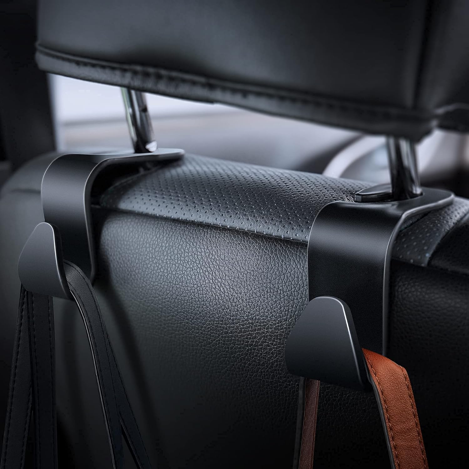 HOUSE DAY Plastic 4-Pack Carbon Fiber Back Seat Headrest Hooks - Stylish Car Hangers for Handbags, Clothes, Grocery Bags - Sleek Black Design - Image 7
