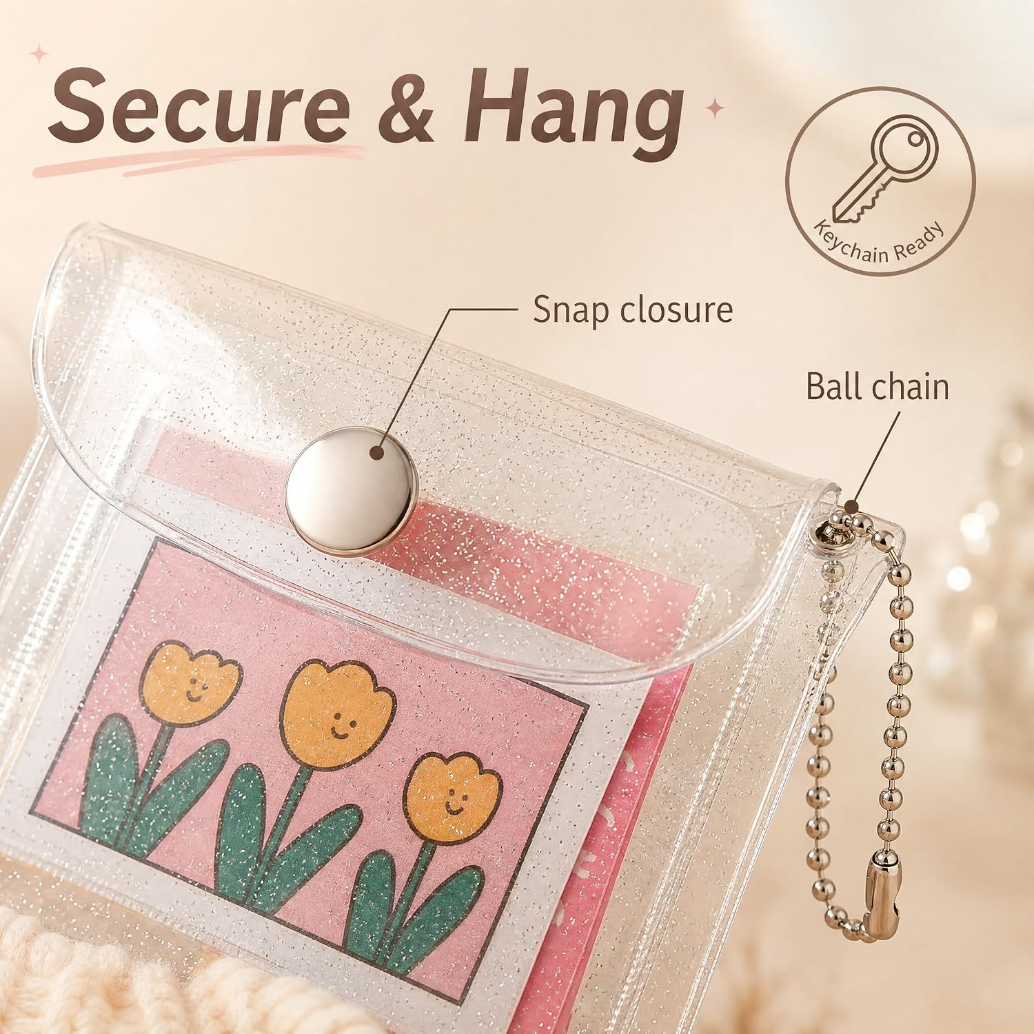Red Dot Gift Clear Glitter Card Holder Wallet - Portable PVC Cute Shiny Bus ID Credit Card Case with Keychain & Coin Pocket, Mini Transparent Multipurpose Organizer for Women & Girls - Image 3