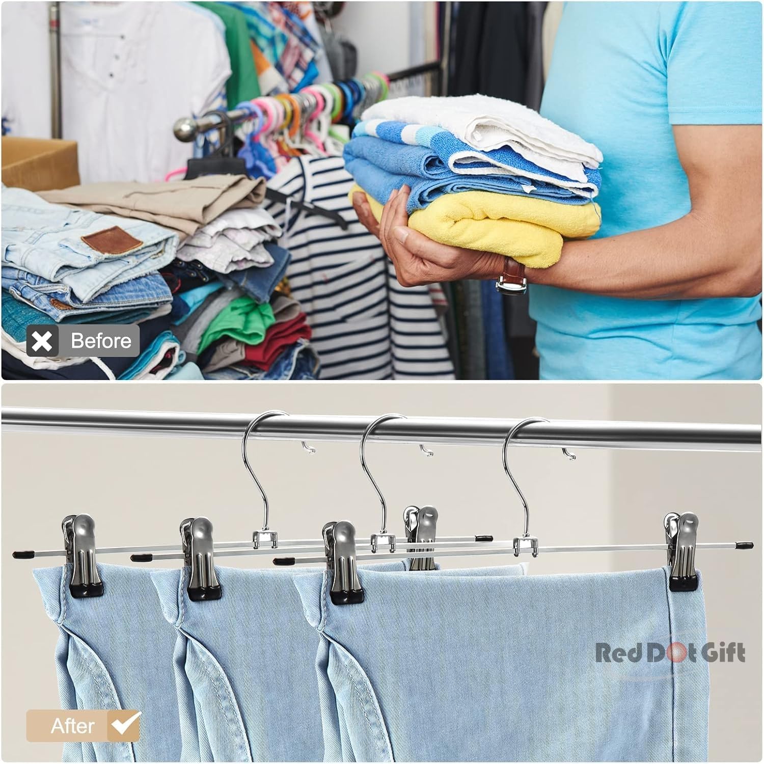 28.5cm Skirt with Adjustable Non-Slip Clips Pants, Space Saving Metal Hangers for Coat Garment Jeans, Hangers for Kids Adults, Pants Hangers. - Image 5