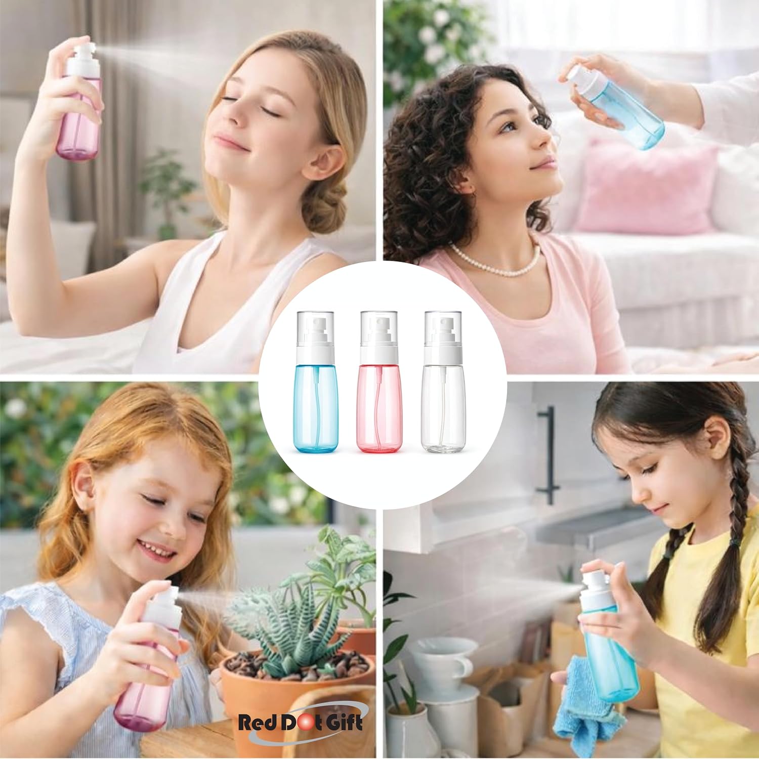 Red Dot Gift 3-Piece Travel Spray Bottle Set - 100ml Leak-Proof Fine Mist Atomizer, Refillable Portable Containers for Skincare, Perfume, Alcohol & Cleaning - PET Material (3 Color Mixed). - Image 5