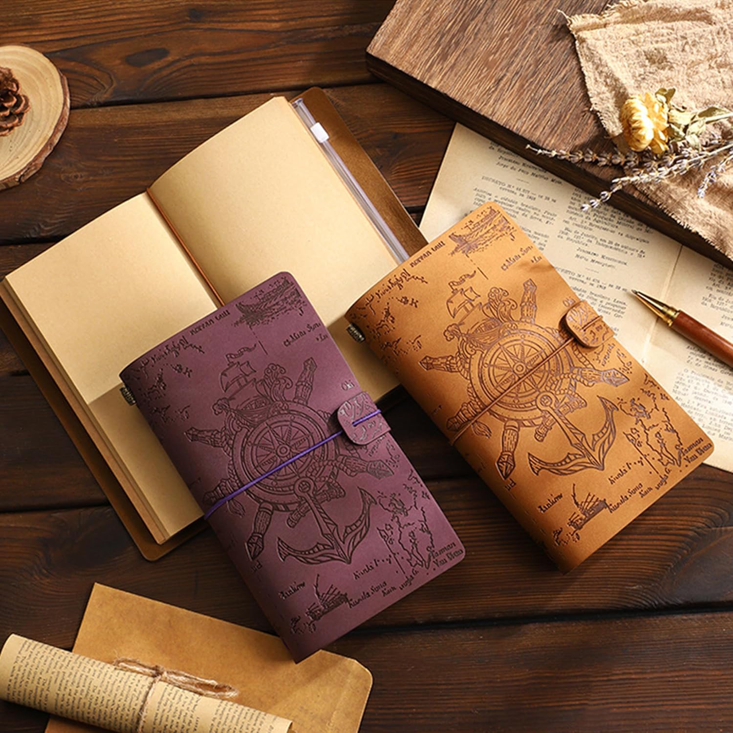 Red Dot Gift Leather Notebooks, Vintage Refillable Notebooks with 144 Pages 7.87×4.72 Inches Travelers Notebook Insert with Extra Stickers for Work, Study, Notes Taking, Gifts. - Image 8