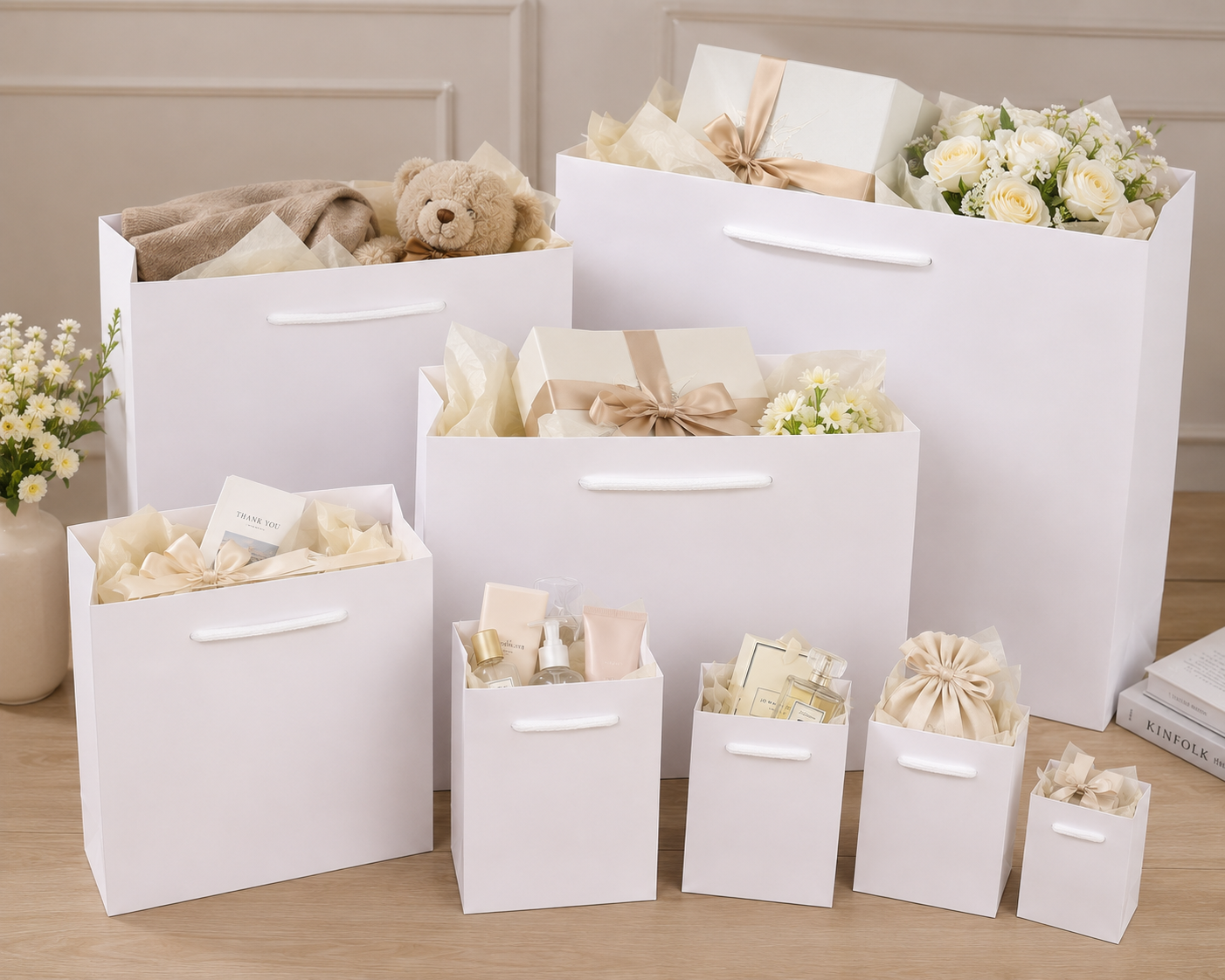 White Plain Paper Gift Bags (6 Size Option)- Premium Decorative Shopping & Party Favor Bags for Birthday, Mother’s Day, Baby Shower, Bridal Shower, Wedding Gifts & Retail Packaging. - Image 2