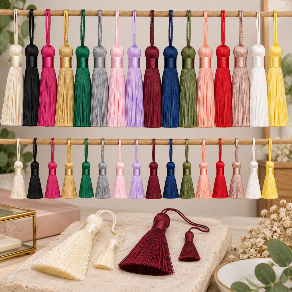 Extra long silky tassel with hanging loop
