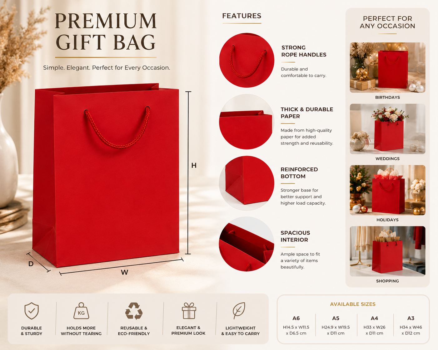 Red Color Textured Paper Gift Bags - Premium Decorative Shopping & Party Favor Bags for Birthday, Mother’s Day, Baby Shower, Bridal Shower, Wedding Gifts & Retail Packaging. - Image 4