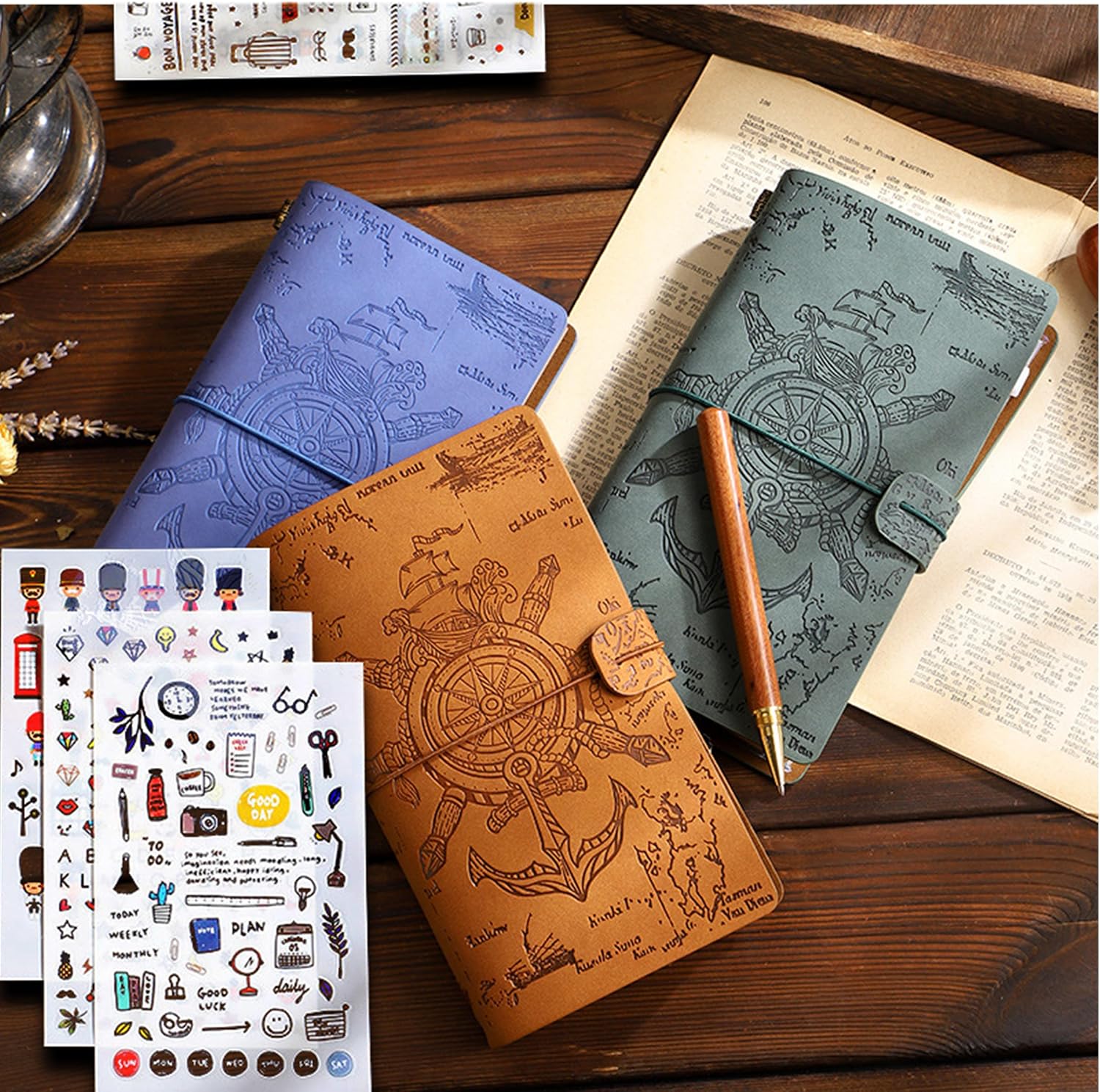 Red Dot Gift Leather Notebooks, Vintage Refillable Notebooks with 144 Pages 7.87×4.72 Inches Travelers Notebook Insert with Extra Stickers for Work, Study, Notes Taking, Gifts. - Image 7