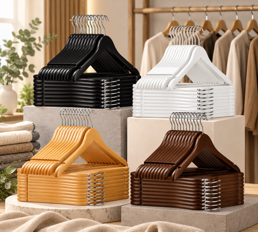 premium wooden coat hangers with 360 degree swivel hook