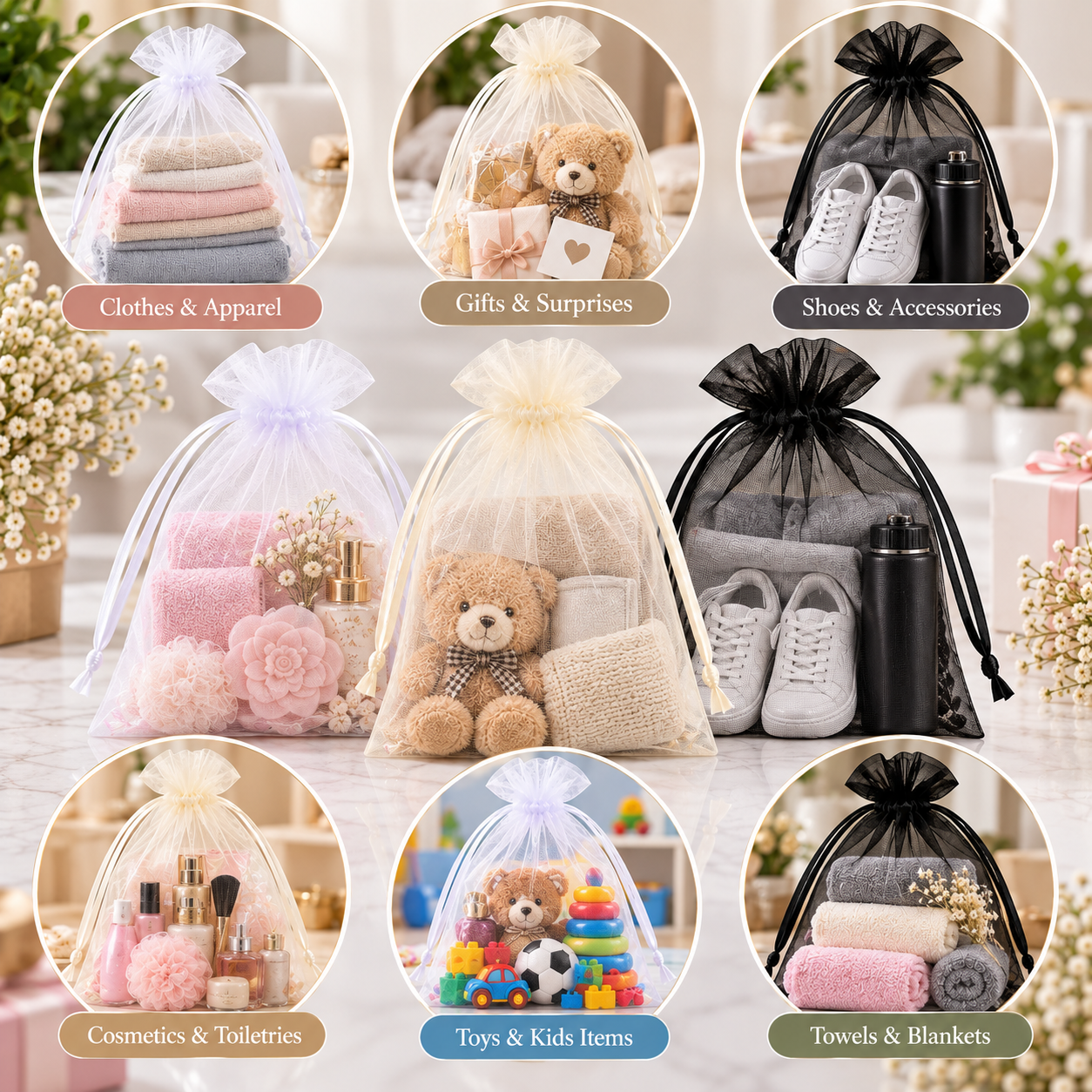 Pack Of 20 Pcs 30×40cm Drawstring Organza Pouches, (3 Color Available) Premium Jewelry Pouches, Party Festival Gift Pouches. - Image 4