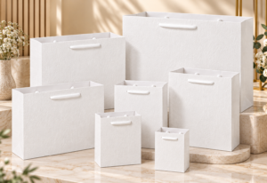 Red Dot Gift Texture Paper Gift Bags (8-Size Options) – White Color Textured Shopping and Party Favor Bags with Cotton Handle for Birthdays, Mother’s Day, and Weddings