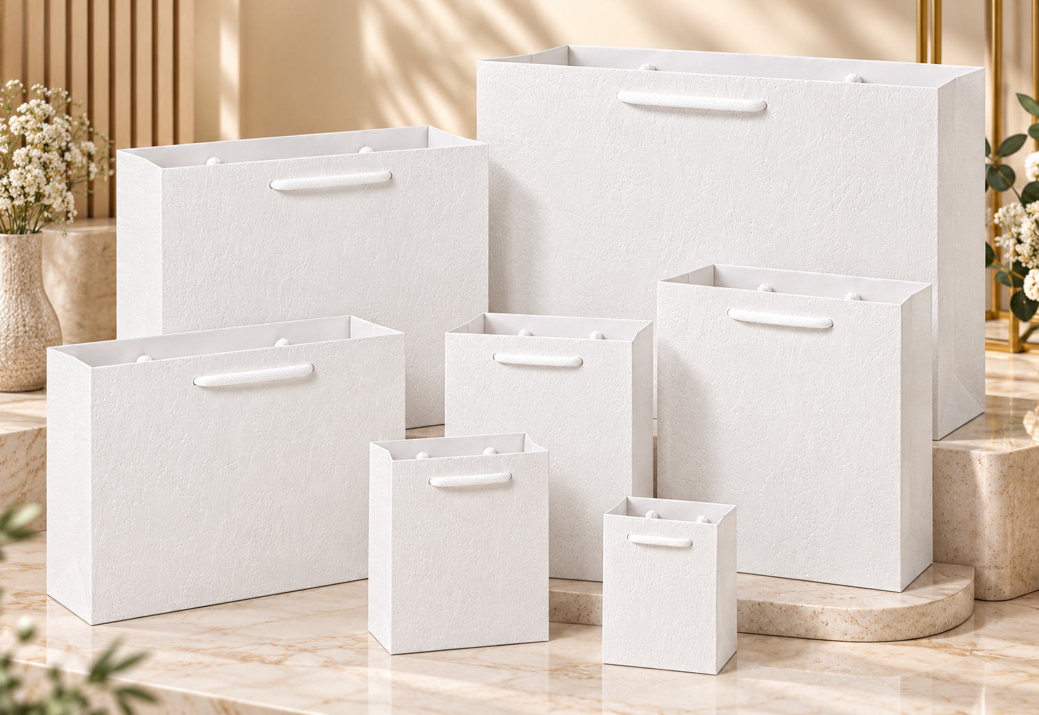 Red Dot Gift Texture Paper Gift Bags (8-Size Options) – White Color Textured Shopping and Party Favor Bags with Cotton Handle for Birthdays, Mother’s Day, and Weddings