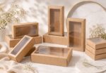 Premium Kraft Color DIY Cardboard Rectangle Drawer Kraft Packaging Boxes with Clear Transparent Sleeve Lid for Small Gifts Jewelry Treats Candy & Event Favors.