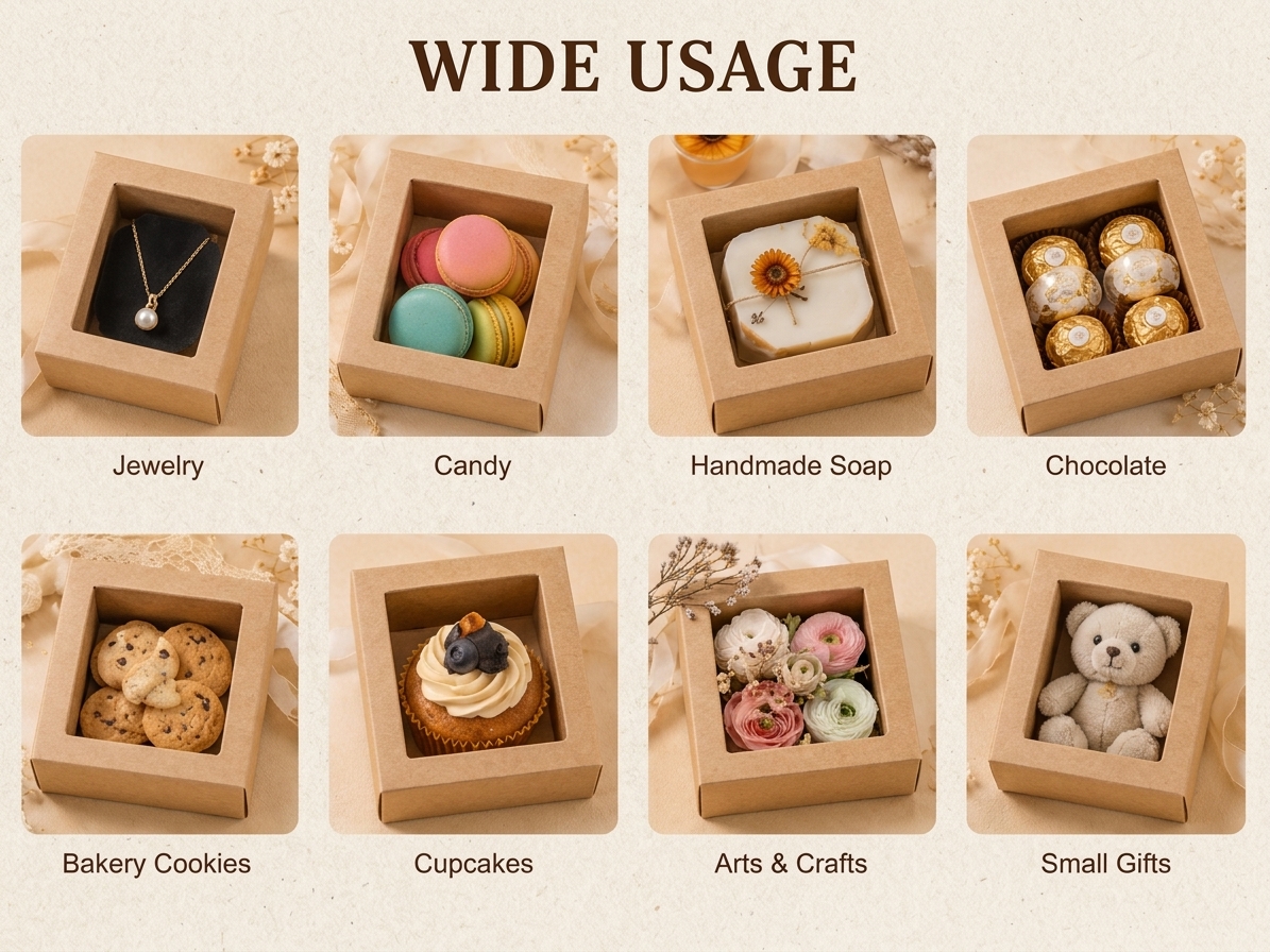 Premium Kraft Color DIY Cardboard Rectangle Drawer Kraft Packaging Boxes with Clear Transparent Sleeve Lid for Small Gifts Jewelry Treats Candy & Event Favors. - Image 5