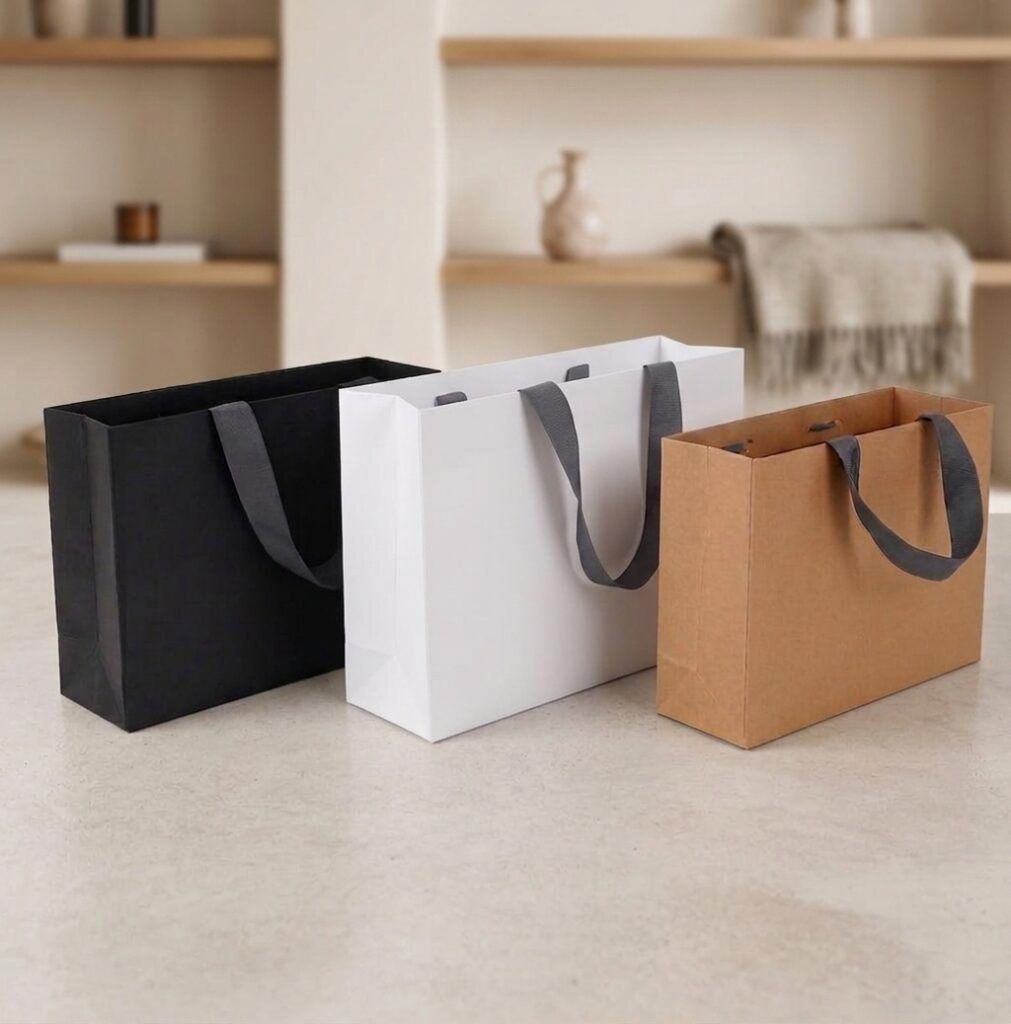 Premium matte gift bags with grosgrain ribbon handles