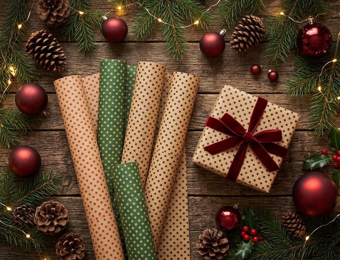 Christmas Small Dot Design Wrapping Paper 70*50cm Christmas Gift Wrapping Paper, Brown Kraft Christmas Wrapping Paper for Christmas,Party,Festive Decorations. - Image 12