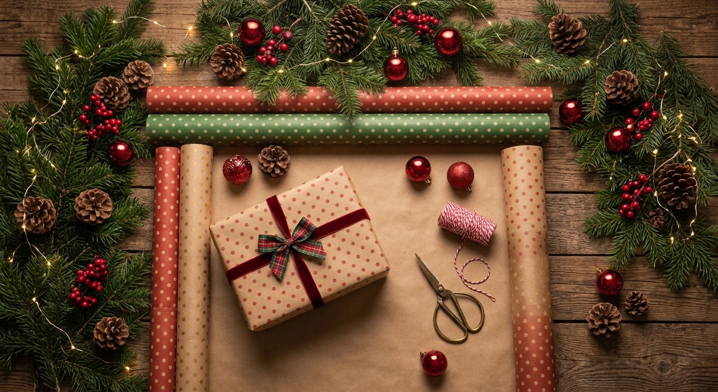 Christmas Small Dot Design Wrapping Paper 70*50cm Christmas Gift Wrapping Paper, Brown Kraft Christmas Wrapping Paper for Christmas,Party,Festive Decorations. - Image 9