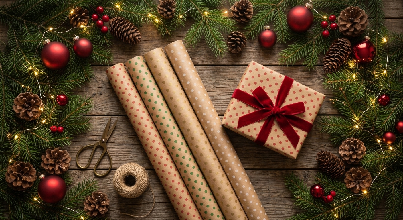 Christmas Small Dot Design Wrapping Paper 70*50cm Christmas Gift Wrapping Paper, Brown Kraft Christmas Wrapping Paper for Christmas,Party,Festive Decorations. - Image 11