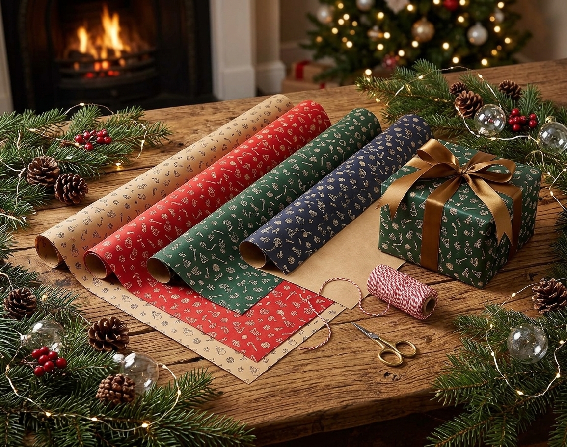Christmas Snowman Design Wrapping Paper 70*50cm, Christmas Gift Wrapping Paper, Brown Kraft Christmas Wrapping Paper for Christmas, Party, and Festive Decorations.