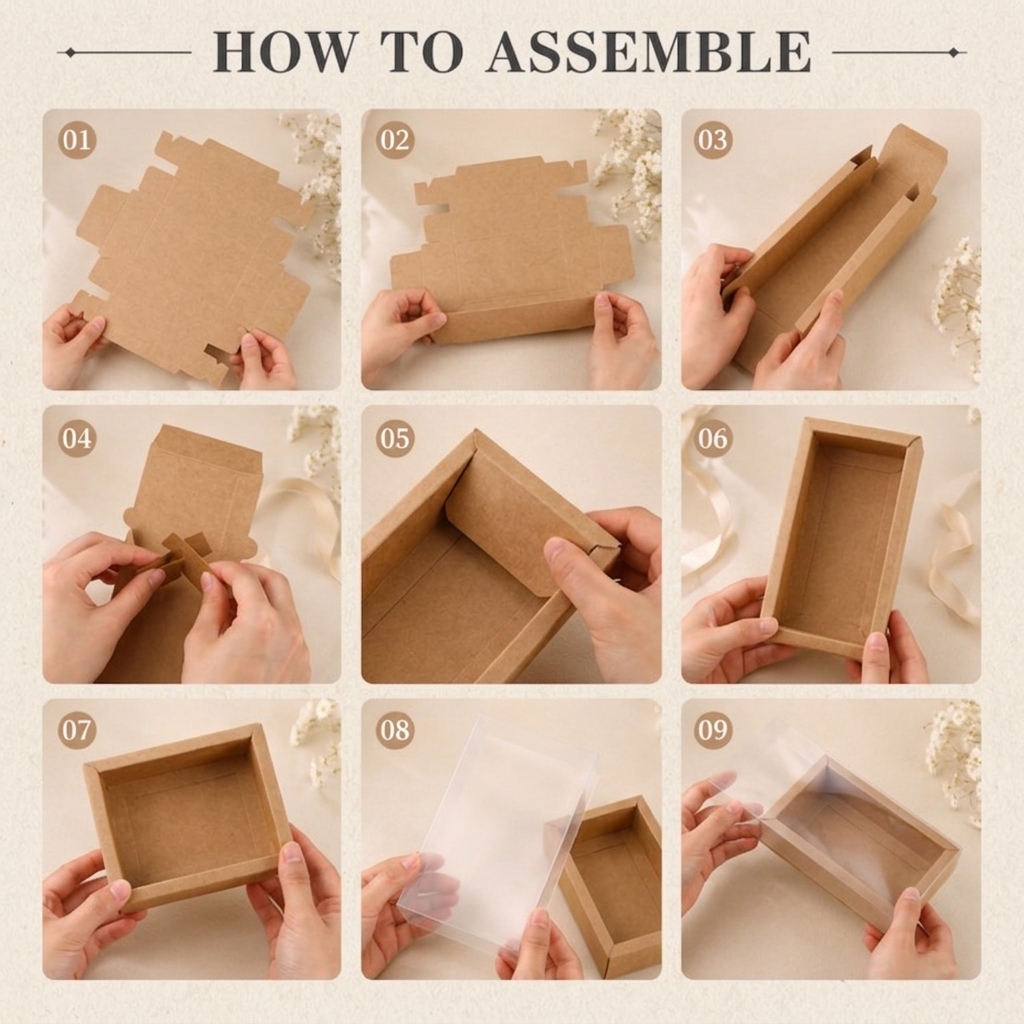 Premium Kraft Color DIY Cardboard Rectangle Drawer Kraft Packaging Boxes with Clear Transparent Sleeve Lid for Small Gifts Jewelry Treats Candy & Event Favors. - Image 3
