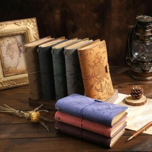 Red Dot Gift Leather Notebooks, Vintage Refillable Notebooks with 144 Pages 7.87×4.72 Inches Travelers Notebook Insert with Extra Stickers for Work, Study, Notes Taking, Gifts.