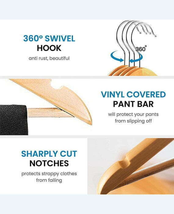 wooden hanger 360 degree swivel hook