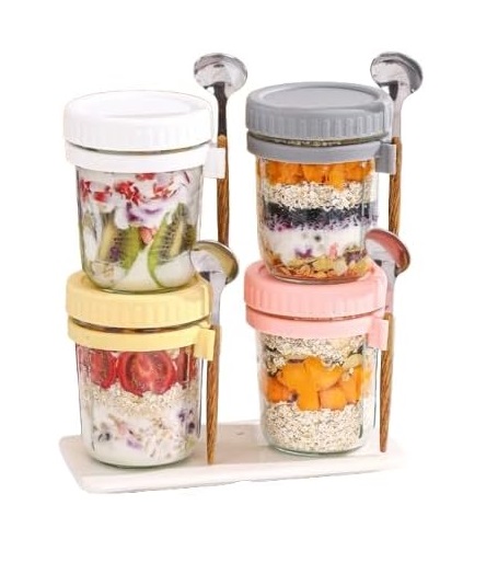 overnight oats jar with airtight silicone lid