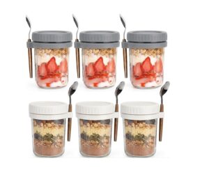 Overnight Oats Jars with Spoon and Lid, Airtight Oatmeal Container with Measurement Marks, Mason Jars with Lid for Cereal on the Go Container.