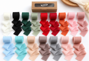 Red Dot Gift 3 Rolls Handmade Chiffon Ribbon Set (1.5 Inch x 7 Yards, 17-Color Options) – Fringe Silk-Like Wrapping Ribbon for Wedding Invitations, Floral Bouquets, Gift Wrapping, and DIY Crafts