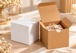 Red Dot Gift Boxes (7.6 x 7.6 x 7.6 cm, White & Kraft Color Options) – Easy Assemble Paper Gift Boxes with Lids for Crafting and Cupcake Packaging