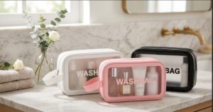 Red Dot Gift® Clear Waterproof Travel Toiletry Bag for Men and Women, Portable PVC ' WASH BAG ' Makeup Cosmetic Organizer with Handle