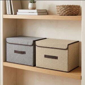 Red Dot Gift Large Foldable Storage Box with Lid - Cotton Linen Fabric Collapsible Bin with Handle, Closet Organizer for Clothes Toys Books Bedroom Office