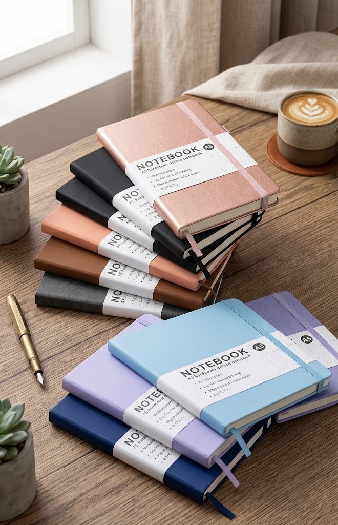 A5 dotted notebooks in assorted cover colours